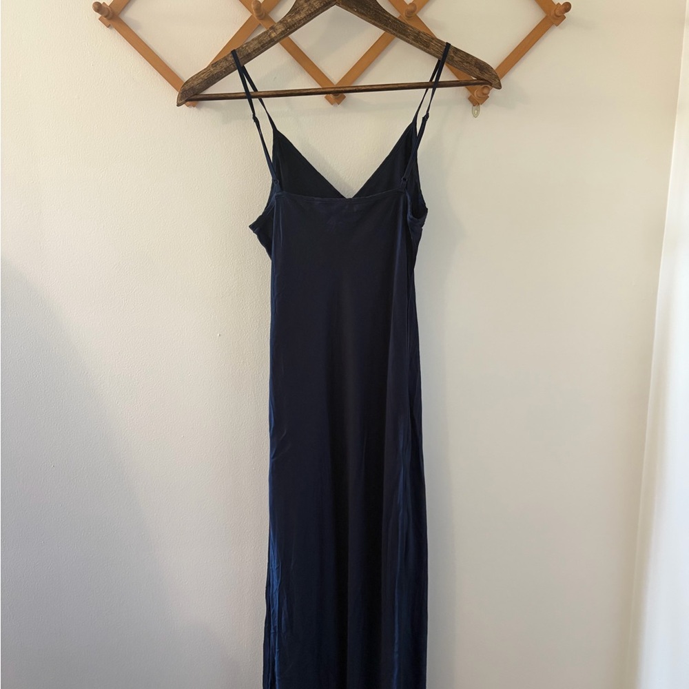 Quince Navy Satin Slip Dress with Spaghetti Straps - Picture 2 of 4